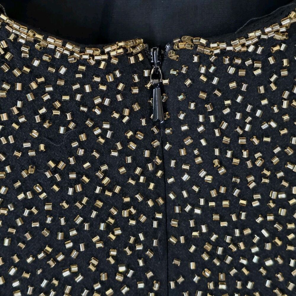 Black Tie Oleg Cassini Beaded Silk Halter Dress Black Gold Glam Cocktail Sz 8 - Picture 5 of 10